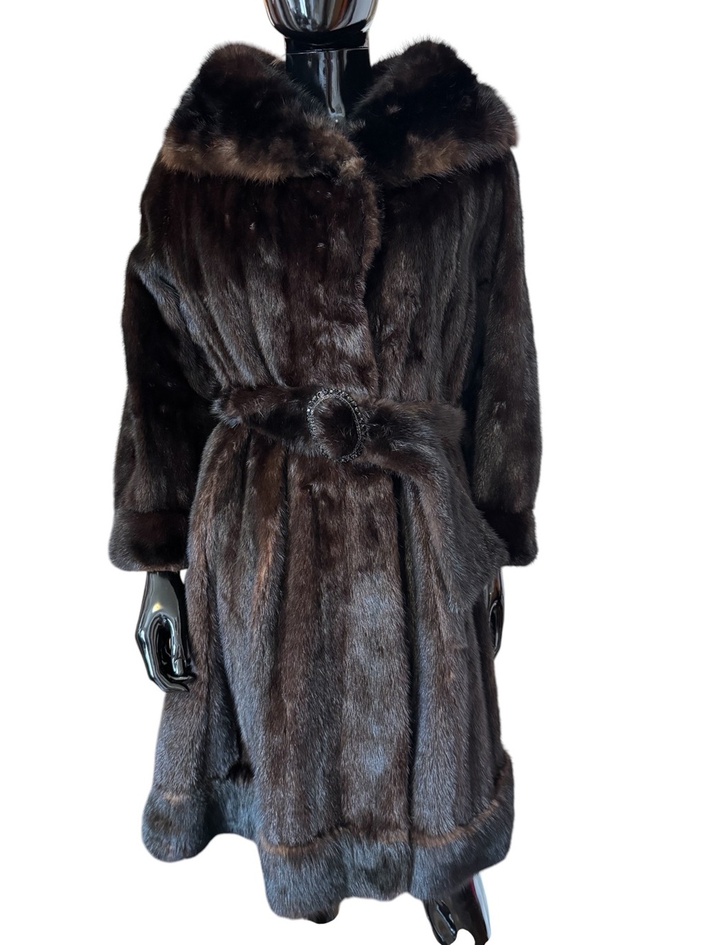 Luxury Joseph Hamilton Dark Brown Fur Coat with Belt buckle